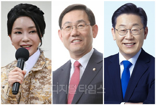 (왼쪽부터) 윤석열 대통령 부인 김건희 여사, 주호영 국민의힘 원내대표, 이재명 더불어민주당 대표. <디지털타임스 DB, 대통령실·민주당 제공>